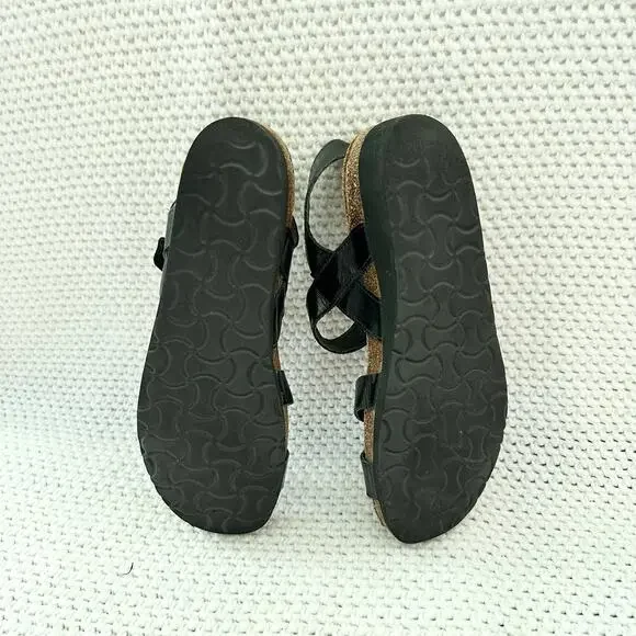 Naot Kayla Black Matte Leather Strappy Corkbed Low Platform Wedge Sandals 41 L10 - Picture 3 of 9